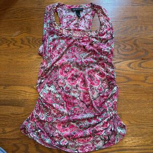 INC 2000s Y2K pink paisley print sequin top size L